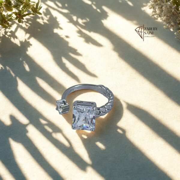 Square Zircon Adjustable Ring – Silver Elegance
